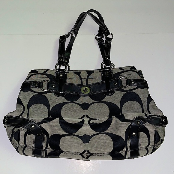 WOW! COACH SIGNATURE BLACK JACQUARD PRINT BAG - Picture 1 of 13